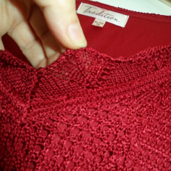 Tradition Burgundy Crochet Knit floral  Blouse size XL - Picture 11 of 13
